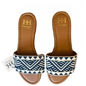Haute Hippie Blue Aztec Embroidered Sandals